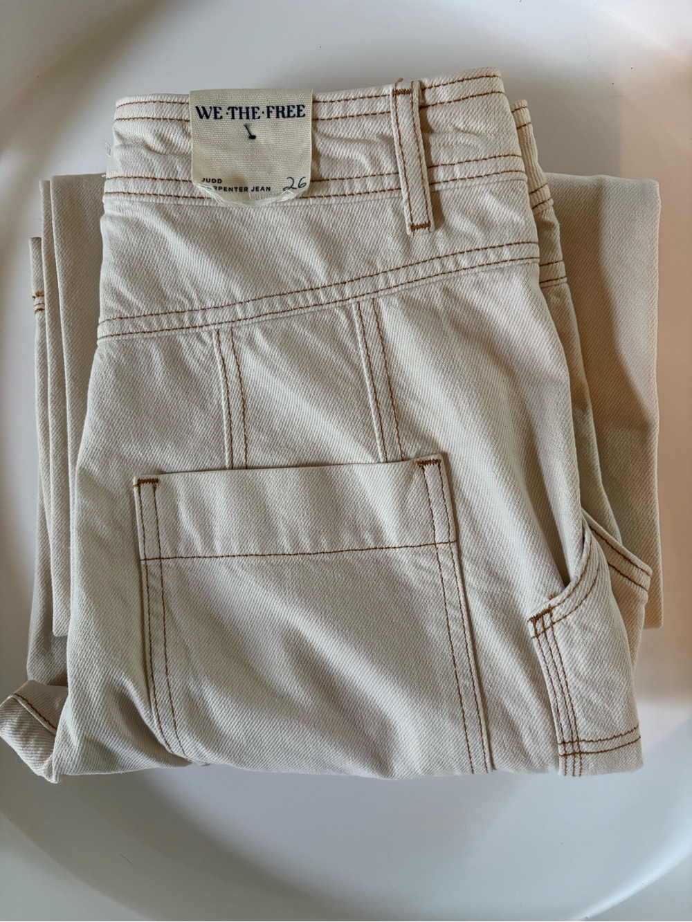 NWT Free People We The Free Judd Carpenter Utility Wide Leg Jeans Ecru 26 - Picture 7 of 9
